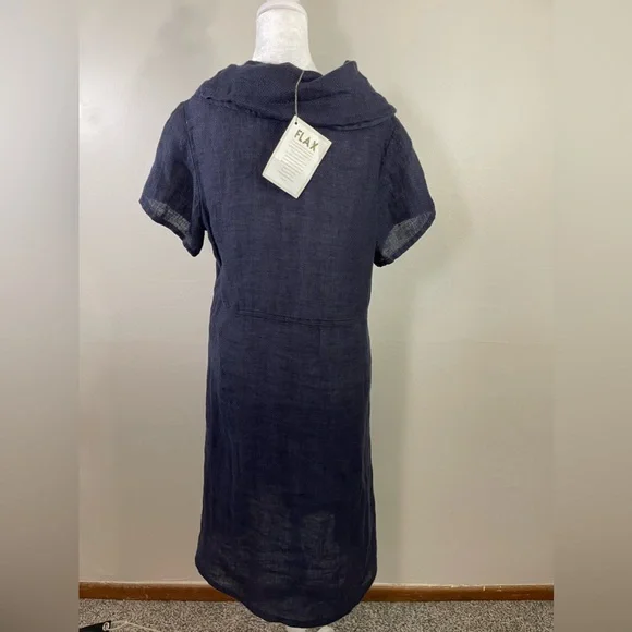NWT Flax Navy Cowl Neck Linen Maxi Dress Size P/S - Picture 6 of 12